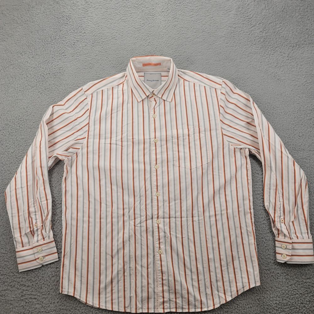 Tommy Bahama Shirt Mens Large Pink Striped Button Up Long Sleeve Classiccore